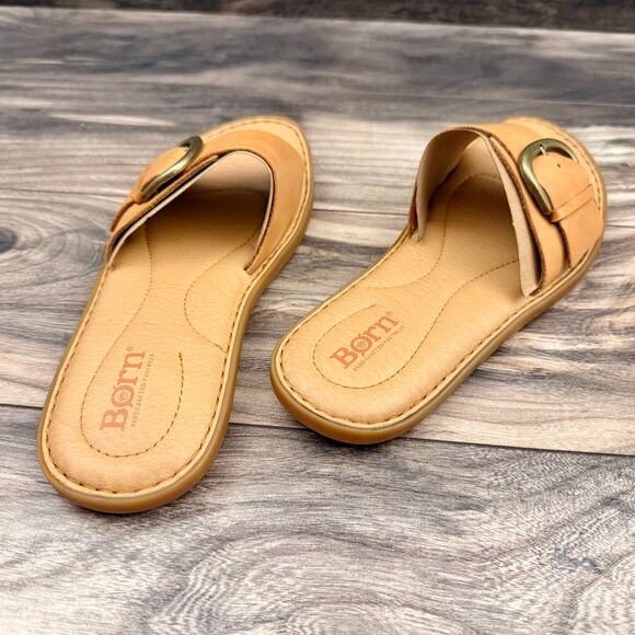 NIB Born Miarra 8M 38-39 Natural Big Buckle Leather Slide Sandals - Picture 6 of 11